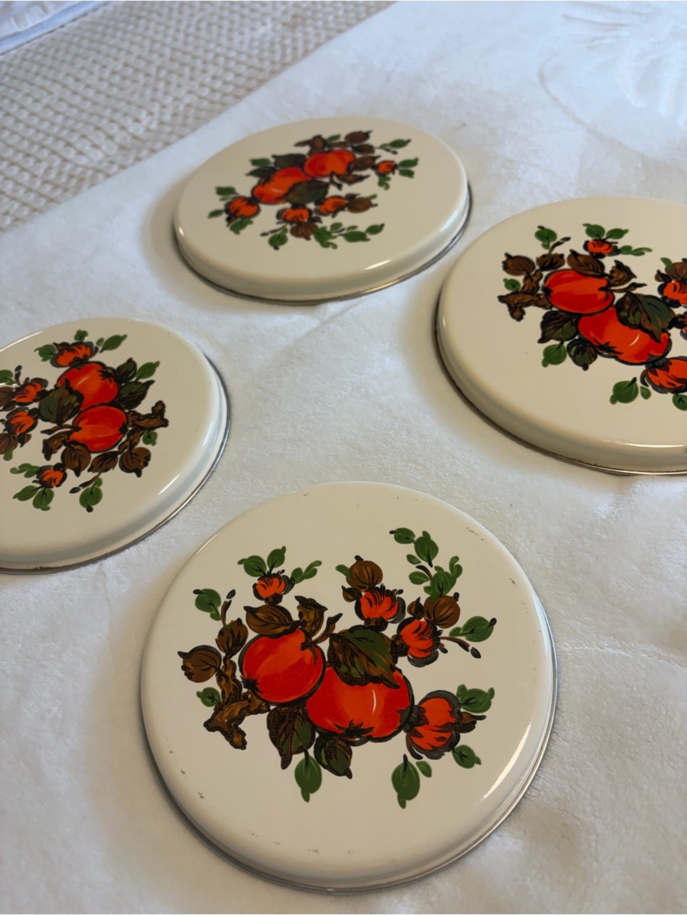 Vintage Floral Fruit Oven Burner Covers - Cream with Orange and Green